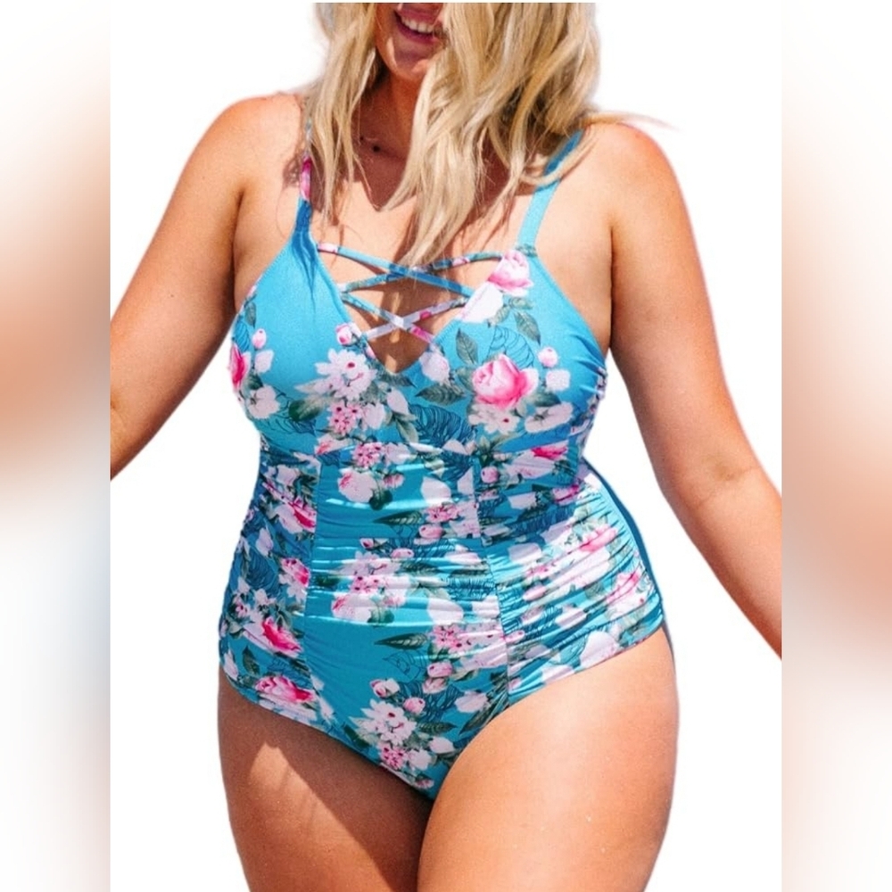 CUPSHE 1x Women Swimsuit Plus Size One Piece Bathing Suit Ruched Tummy
